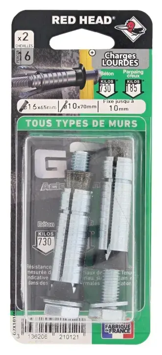 Achetez Aujourd&rsquo;hui Chevilles G2X Ø16x65mm + vis TH Ø10x70mm (x2)