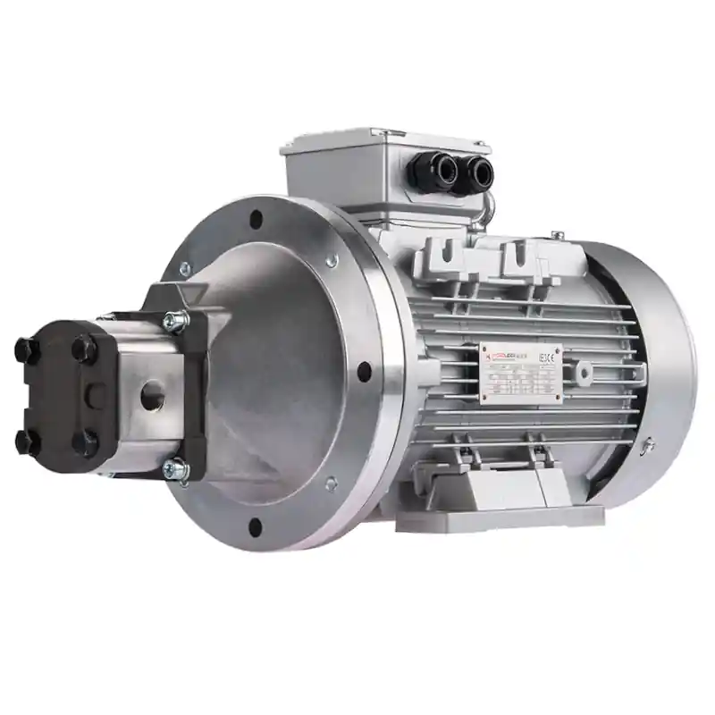 Vente Directe Pompe hydraulique à engrenage droit 12L + moteur électrique triphasé IE3 400V 5,5kW 24MPa