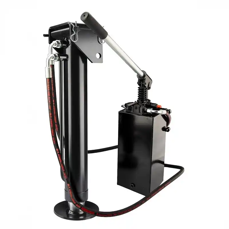 Pied de support vérin hydraulique vérin à double effet Longueur : 440mm Course : 250mm + kit de serrage avec pompe manuelle de 25cm3, réservoir d'huile de 5L et tuyaux hydrauliques Petit Prix
