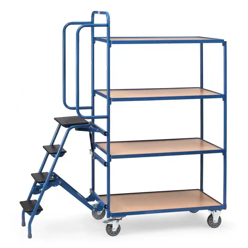 Top Vente Chariot pour commandes, 4 plateaux avec marchepied – 2108 – FETRA Chariot pour commandes. 4 plateaux avec marchepied