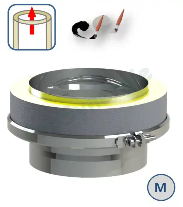 Certifié Raccord d´adaptation ´´simple/double´´ Inox 316 (opt° laqué Noir) pour conduit de fumée Isolé Duoten (et spécial DP type Poujoulat) Øint. 130/250mm raccord Mâle sur tuyau simple inox ou émail