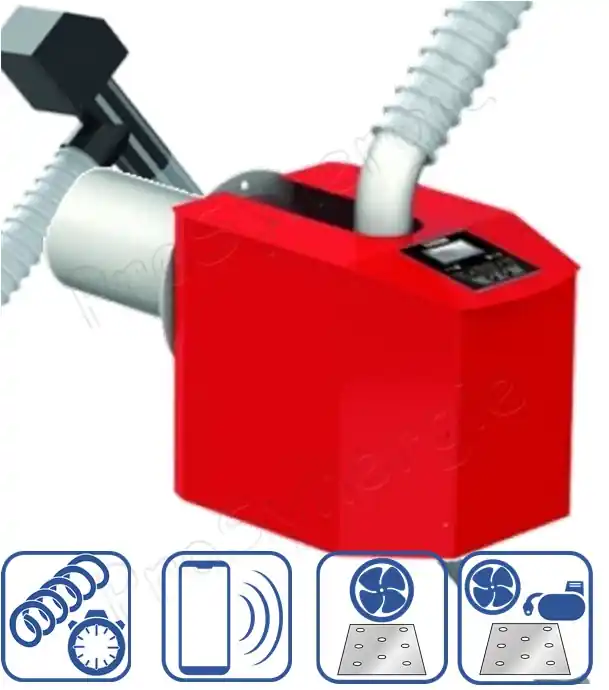 Authentique Brûleur à granulés Ø6-8 mm Pell confort 25 à 150KW ventilateur + compresseur de nettoyage, régulateur intégré (alimentation, production, sécurité) + Vis sans fin d´alimentation 1.5 à 3 mètres