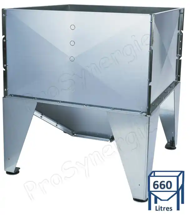 Usine Directe Hoppsilo 900 – Silo galva sur 4 pieds connexion cassette par le dessous – stockage granulés 660 litres (~ 460 kg) – Côté x H = 990 x 1140 mm
