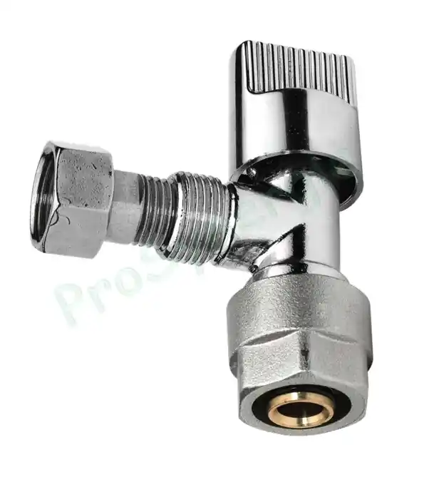 Coude avec robinet pour réservoir de WC – Sertir Multicouche Fluxo Ø 16 mm – Visser Femelle Fixe Ø 12/17 mm soit 3/8´´ Prix Bas