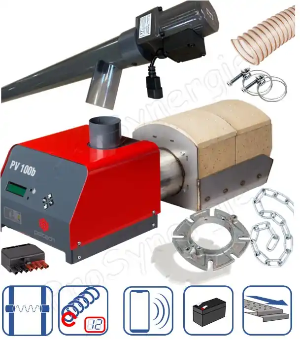 Vente Directe Kit Brûleur à granulés Pelltech PV 100 ou 180 kW + Vis d´alimentation / Remplacement de brûleur fioul ou gaz