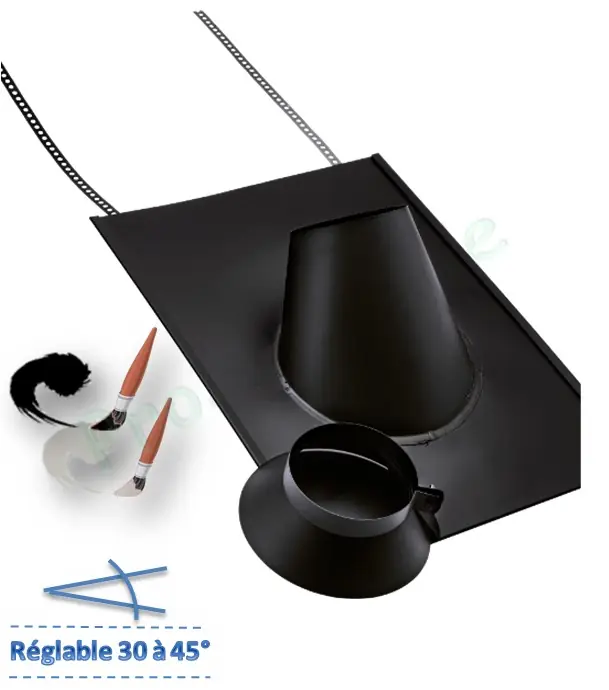 Achat Immédiat Solin incliné 30 à 45° et Collet pour toit Ardoise – Inox ou acier galvanisé laqué noir
