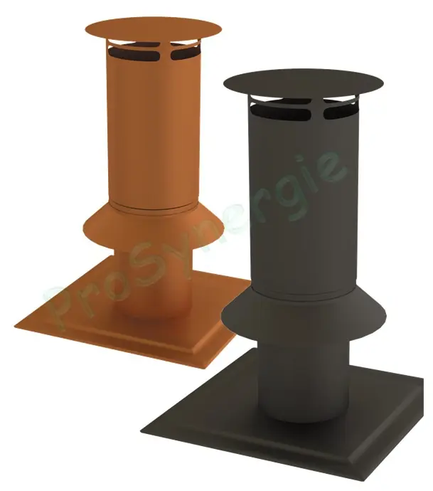 Terminal de cheminée C9 pour conduit Technaflon Ø 60 à 100 mm, Finition Noir ou Brun-orangé, hauteur 400 mm, Embase 350×350 mm Satisfait Ou Remboursé