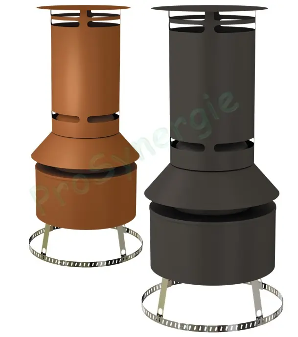 Terminal Mitron C9 pour conduit Technaflon Ø 60 à 100 mm, Finition Noir ou Brun-orangé, hauteur 400 mm, Embase 350×350 mm Offre Spéciale