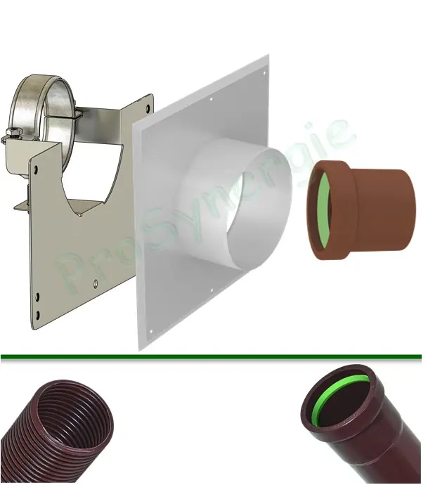 Achetez Aujourd&rsquo;hui Plaque de finition C9 pour conduit flexible ou rigide Technaflon 60, 75 ou 110 mm + cadre de fixation du conduit avec manchon avec joint