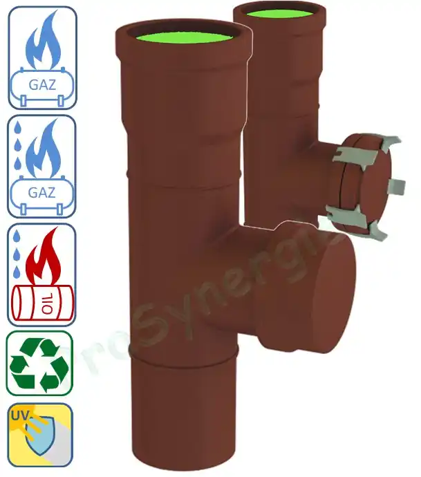 Bon Plan Té vertical avec tampon de visite pour conduit de fumées rigide Technaflon PVDF avec joint viton, Ø 75 à 250 mm