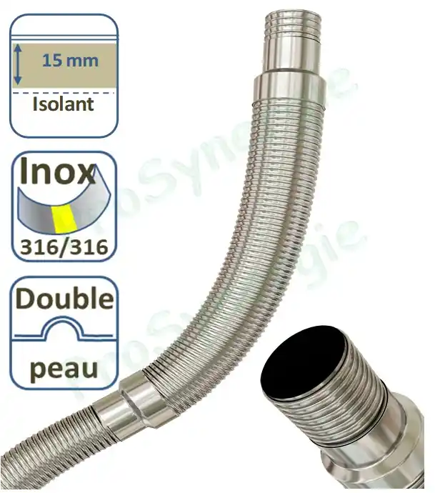 Tubage Ø150mm TEN Liss Semi-isolé (isolé sur 3 mètres) – Double Peau Inox 316L Intérieur/Extérieur Bon Marché